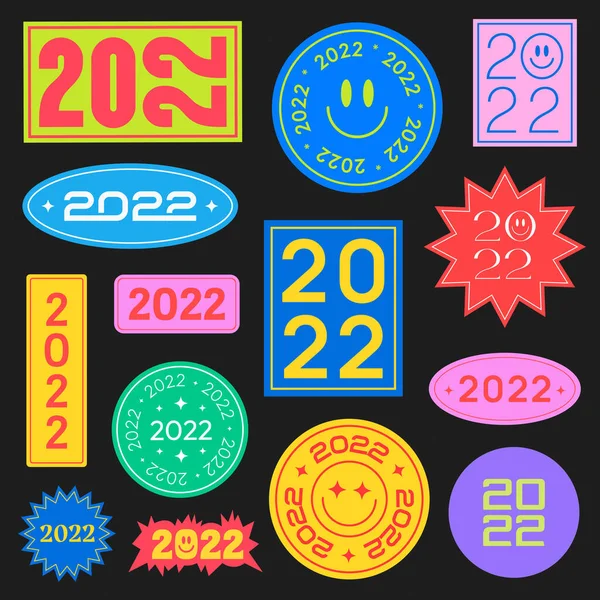Cool Trendig 2022 Stickers Collection Gott Nytt Bakgrund Med Fläckar — Stock vektor