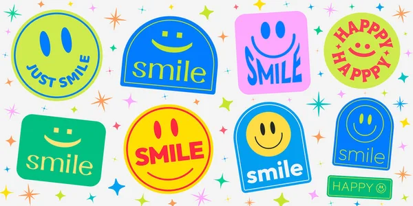 Cool Trendy Streszczenie Tle Naklejki Uśmiech Emoji Patches Vector Design — Wektor stockowy