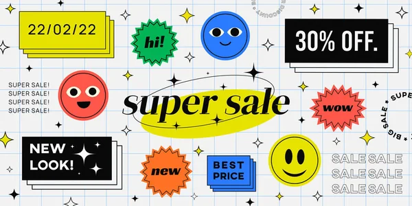 Cooles Trendy Super Sale Banner Vector Design Promo Webseite Mit — Stockvektor