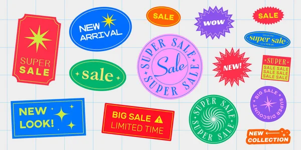 Coole Trendy Sale Aufkleber Pack Shopping Promo Badges Vector Illustration — Stockvektor