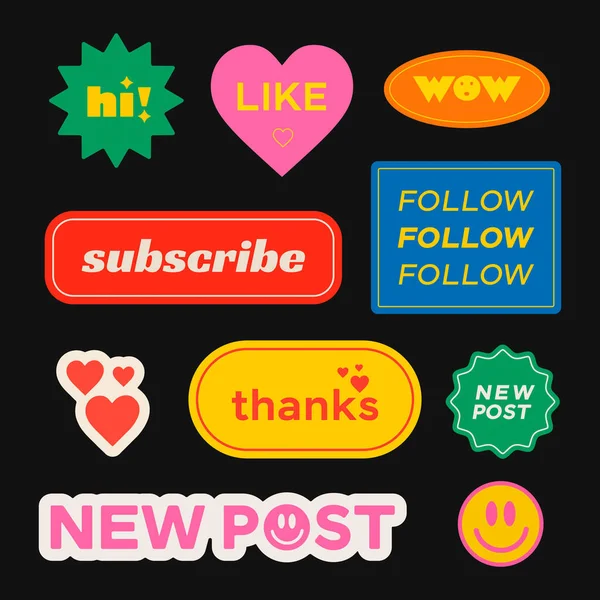 Cool Trendy Retro Stickers Voor Sociaal Netwerk — Stockvector