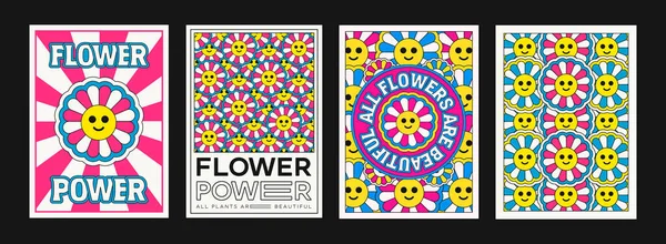 Cool Trendy Flower Power Pop Art Poster Collezione Personaggi Dei — Vettoriale Stock