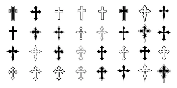 Ensemble Icônes Vectorielles Croix Chrétienne Symbole Jésus Religieux — Image vectorielle