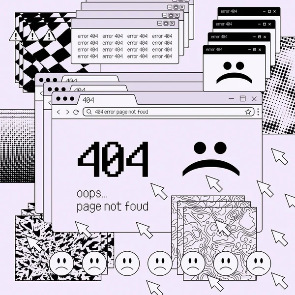 Vaporwave Retro Desktop Artwork 404 Error Illustration 90S Computer Interface — Stock Vector