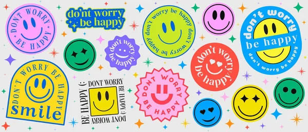 Don Worry Happy Abstract Patches Collection Cool Trendy Smile Happy Royalty Free Stock Illustrations