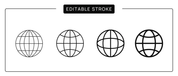 Set Globe Linear Icons Editable Stroke International Global Sign Vector Stock Vector