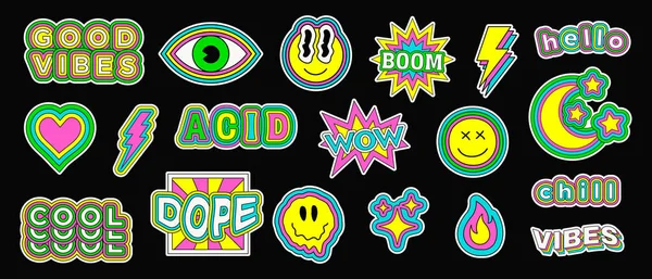 Acid Stickers Collection Cool Trendy Smile Rave Patches Set Colorful Royalty Free Stock Illustrations