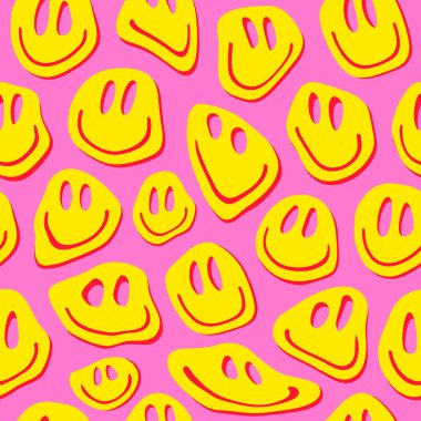 Cool Trendy Groovy Smile Seamless Pattern. Funky Positive Background. Y2K aesthetic. clipart