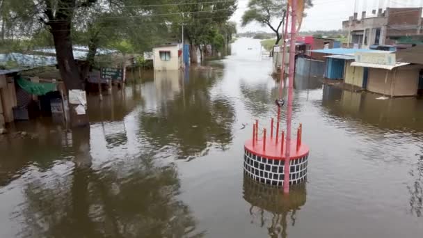 Kolhapur India 2021 Július Kilátás Elárasztott Lakónegyedre Kolhapuri Herwad Faluban — Stock videók