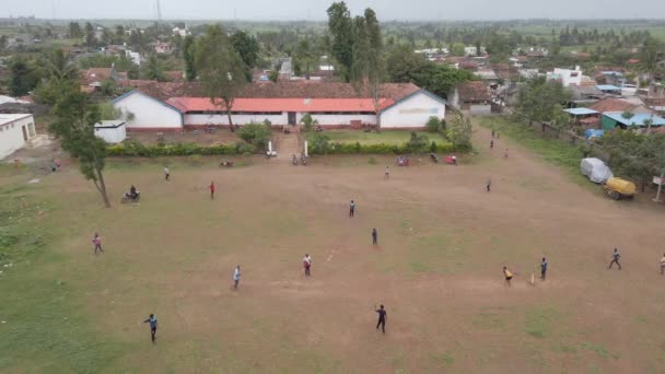 Kolhapur India July 2021 Aerial View Boys Playing Cricket Outskirt — Stock Video