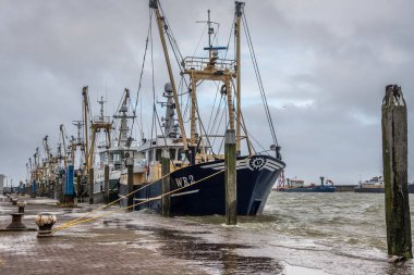 Den Oever, Hollanda. Ocak 2022. Hollanda, Den Oever Limanı 'nda gelgit yükseliyor..