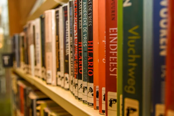 Netherlands, April 2022. Row of book with selective focus. — Zdjęcie stockowe