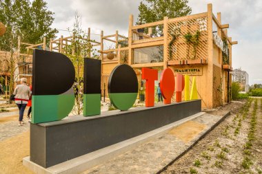 Almere, Hollanda, Mayıs 2022. Biotopya, Floriade Fuarı 2022 'deki Alman pavilyonu. Yüksek kalite fotoğraf