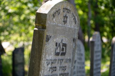 Den Helder, Hollanda, Haziran 2022. Den Helder mezarlığındaki harap olmuş Yahudi mezarları. Yüksek kalite fotoğraf. Seçici odak.