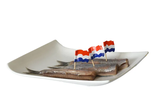 Ден Хельдер Нідерланди Червень 2022 Свіже Сире Оселедець Білій Тарілці — стокове фото