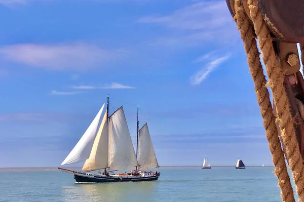 Terschelling, Hollanda. Mayıs 2017. Waddenzee 'deki eski yelkenli gemileri. Yüksek kaliteli fotoğraf.