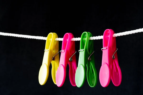 Den Helder Netherlands July 2022 Colored Plastic Clothespins Clothesline High — стоковое фото