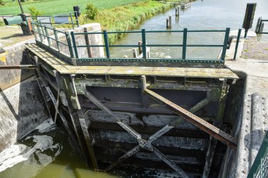 Westerland, Netherlands. August 2022. Opened sluice gates and draining water. High quality photo