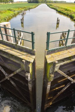 Westerland, Netherlands. August 2022. Opened sluice gates and draining water. High quality photo
