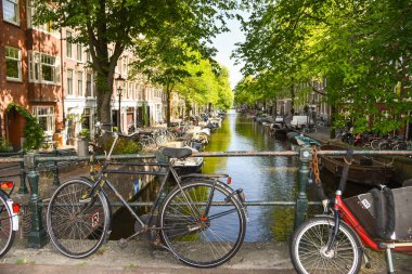 Texel, Netherlands. August 2022. The canals and the bicycles in Amsterdam . High quality photo
