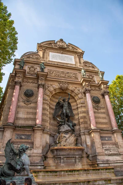 Paris Frankreich August 2022 Der Brunnen Saint Michel Der 1860 — Stockfoto