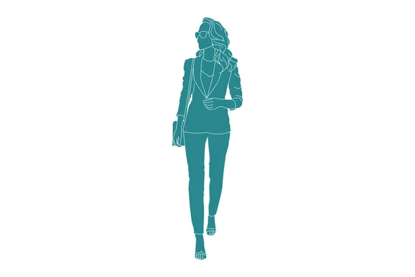 Ilustración Vectorial Mujeres Calle Estilo Plano Con Contorno — Vector de stock