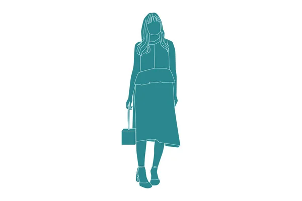 Illustrazione Vettoriale Donna Elegante Con Sua Mini Borsa Stile Piatto — Vettoriale Stock