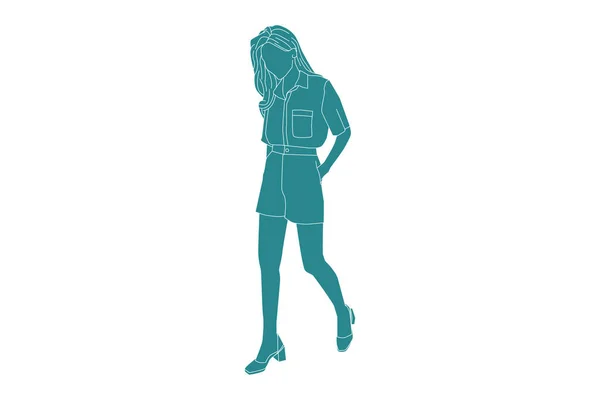 Illustration Vectorielle Une Femme Décontractée Marchant Sur Trottoir Style Plat — Image vectorielle