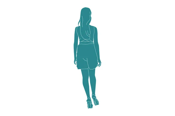 Vector Illustration Casual Woman Sideroad Looks Flat Style Outline — Vector de stock