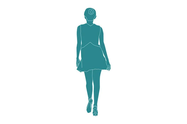 Ilustración Vectorial Mujer Elegante Caminando Por Sideroad Mira Por Detrás — Vector de stock