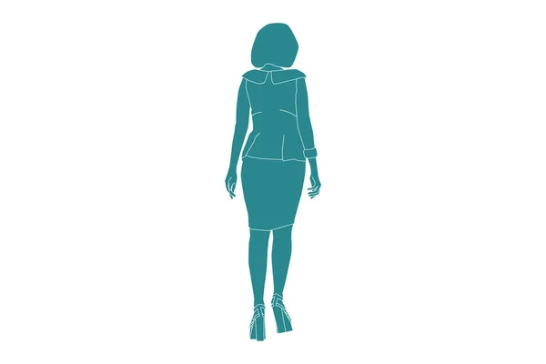 Vector Illustration Elegantwoman Walking Looks Flat Style Outline — стоковый вектор