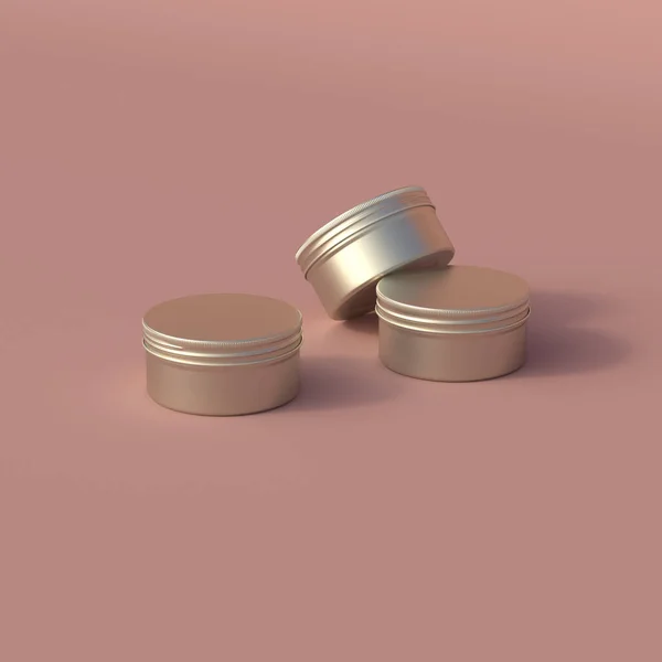 Aluminium metallic round tin, editable cosmetic jar mockup.  3d render