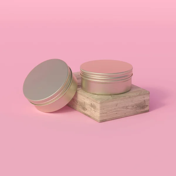 Aluminium Metallic Tin Editable Cosmetic Jar Mockup Render — Φωτογραφία Αρχείου