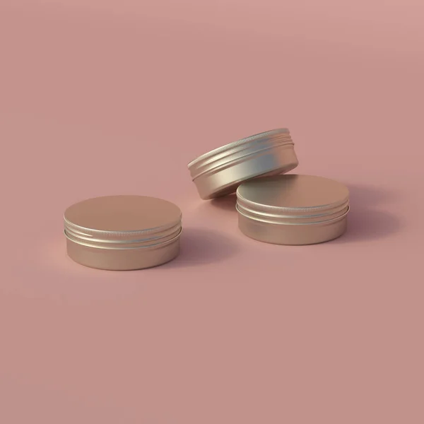 Aluminium Metallic Tin Editable Cosmetic Jar Mockup Render — 图库照片