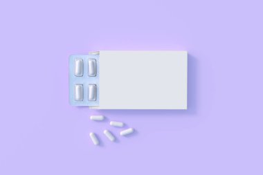 Mockup template with two blisters with white pills capsules in packaging boxes. 3d render