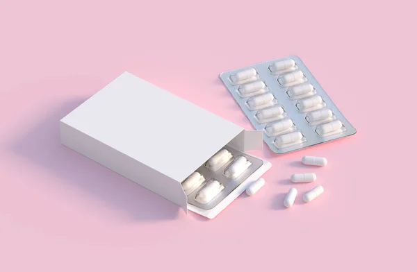 Mockup Template Two Blisters White Pills Capsules Packaging Boxes Render — ストック写真