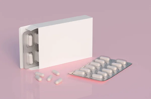 Mockup Template Two Blisters White Pills Capsules Packaging Boxes Render — Stock Fotó