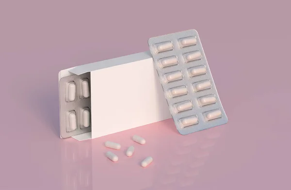 Mockup Template Two Blisters White Pills Capsules Packaging Boxes Render — Stock Photo, Image