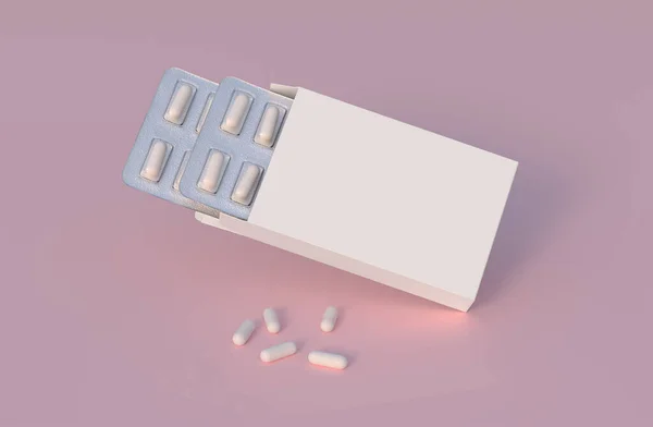 Mockup Template Two Blisters White Pills Capsules Packaging Boxes Render — Fotografie, imagine de stoc
