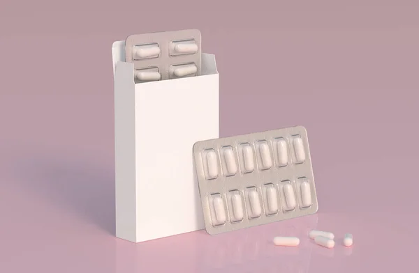 Mockup Template Two Blisters White Pills Capsules Packaging Boxes Render — ストック写真