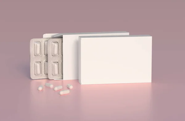 Mockup Template Two Blisters White Pills Capsules Packaging Boxes Render — 图库照片