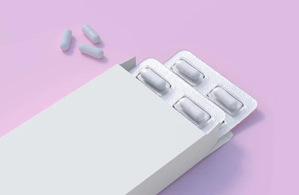 Mockup Template Two Blisters White Pills Capsules Packaging Boxes Render — Zdjęcie stockowe