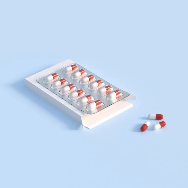 Mockup Template Two Blisters White Pills Capsules Packaging Boxes Render — Zdjęcie stockowe