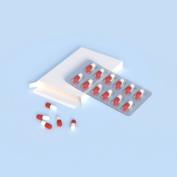 Mockup Template Two Blisters White Pills Capsules Packaging Boxes Render — Stock fotografie