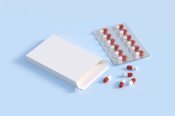 Mockup Template Two Blisters White Pills Capsules Packaging Boxes Render — Foto Stock