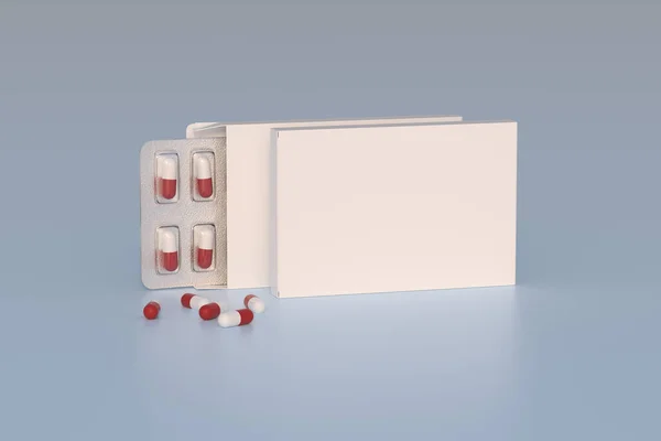 Mockup Template Two Blisters White Pills Capsules Packaging Boxes Render — Stock Photo, Image