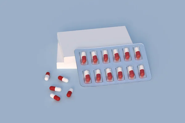 Mockup Template Two Blisters White Pills Capsules Packaging Boxes Render — Stock Photo, Image