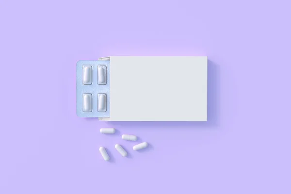 Mockup Template Two Blisters White Pills Capsules Packaging Boxes Render — Stok fotoğraf