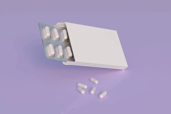 Πρότυπο Mockup Δύο Κυψέλες Λευκά Χάπια Κάψουλες Κουτιά Συσκευασίας Απόδοση — Φωτογραφία Αρχείου