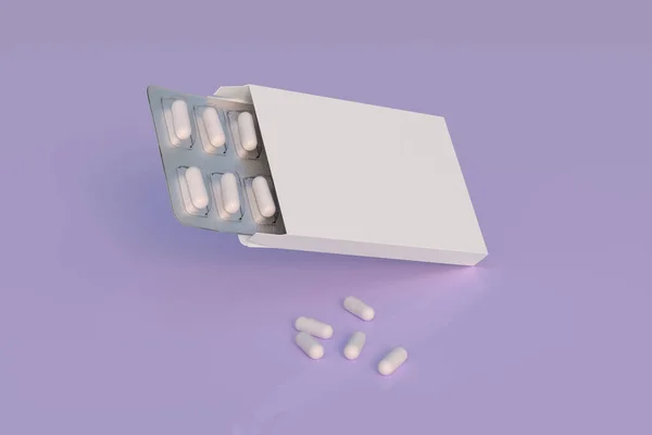 Mockup Template Two Blisters White Pills Capsules Packaging Boxes Render — ストック写真